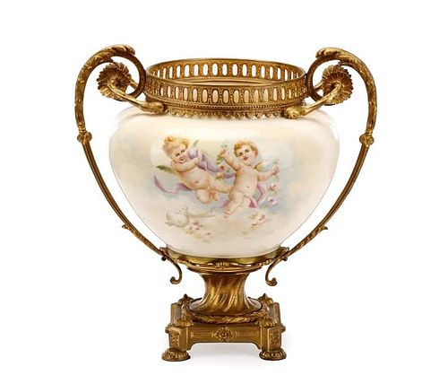 French Gilt Bronze Mounted Porcelain Cache Pot