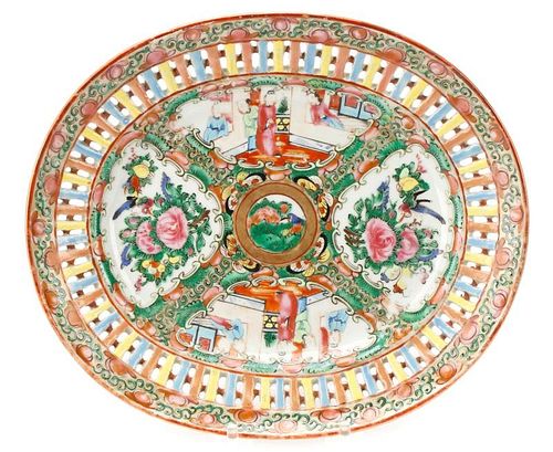Chinese Oval Rose Medallion Reticulated Plate