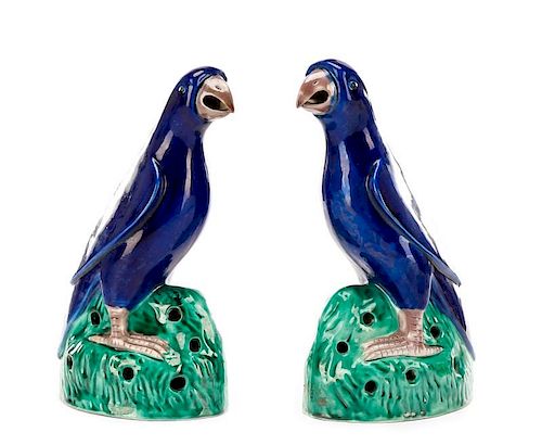 Pair of Chinese Export Glazed Ceramic Birds