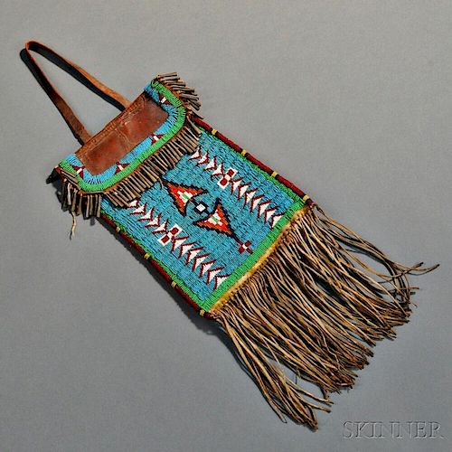 Kiowa Beaded Hide and Commercial Leather Dispatch Bag