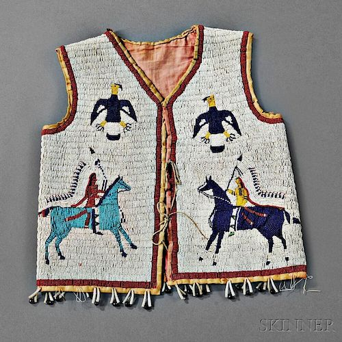 Sioux Beaded Hide and Cloth Pictorial Vest