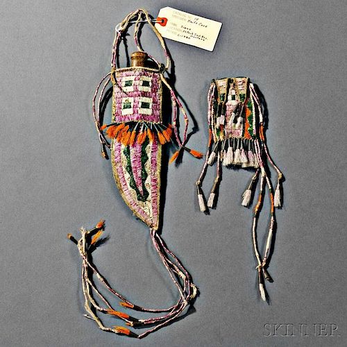 Sioux Quilled Hide Knife Sheath and Matching Belt Pouch