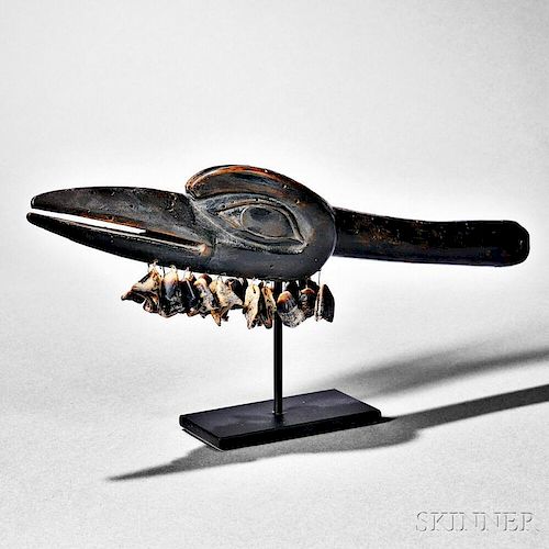 Tlingit Carved Wood Raven Rattle with Deer Claws