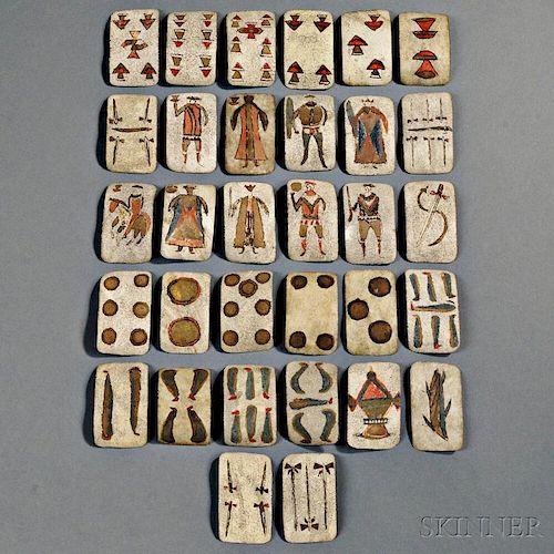 Thirty-two Painted Hide Apache Playing Cards