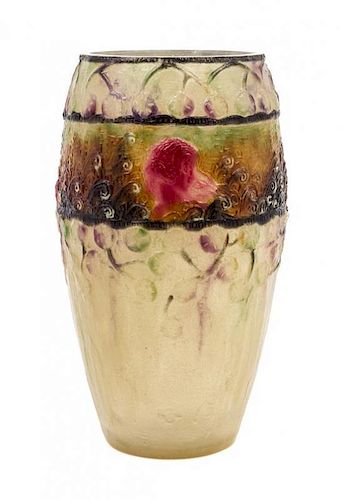 A Gabriel Argy-Rousseau Faunes et Nymphes Pate de Verre Vase Height 9 inches.