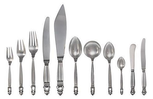 * A Danish Silver Flatware Service, Georg Jensen Silversmithy, Copenhagen, Acorn pattern, comprising: 6 dinner knives 6 butter s