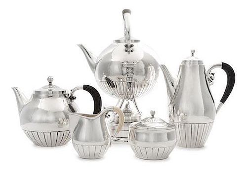 * A Danish Silver Tea and Coffee Service, Georg Jensen Silversmithy, Copenhagen, Second Half 20th Century, Cosmos pattern, compr