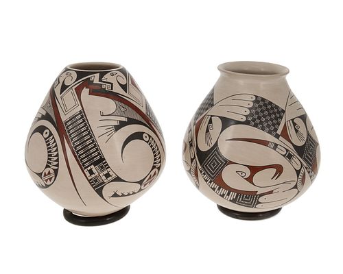 Two Mata Ortiz pottery vessels, by Cesar Dominguez