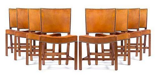 A Set of Eight Barcelona Dining Chairs, Model 3758, Kaare Klint for Rud. Rasmussens Snedkerier Height 33 1/2 x width 20 3/4 x de