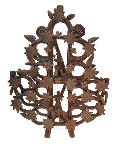 An Arbol de la Vida tree of life pottery candelabrum