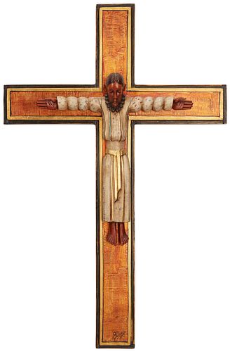 A carved wood crucifix
