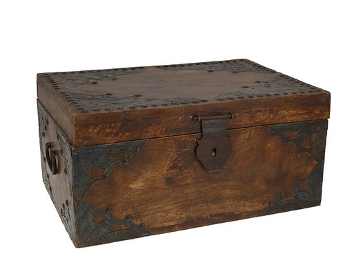 A chased metal and wood box