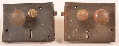 Two Metal Box Locks with Knobs.
