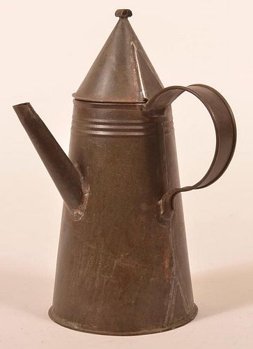 19th Cent. Tin Light House Side-spout Teapot.