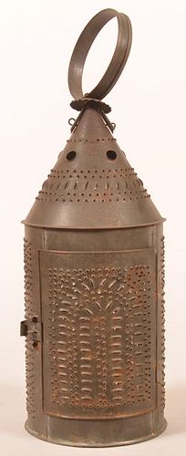 PA 19th Century Punched Tin Candle Lantern.
