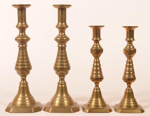 2 Pairs of Brass 19th Cent. Bee Hive Candlesticks.