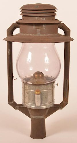Tin Post Lantern with Glass Shade and Burner.