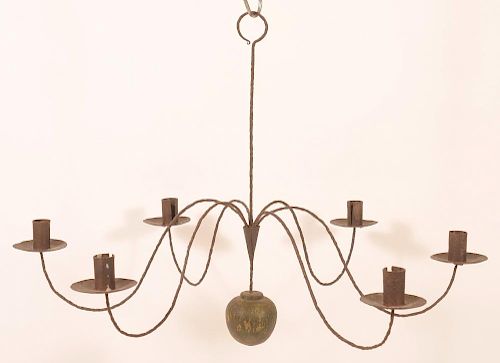 N.E. 19th Century Iron & Tin Candle Chandelier.