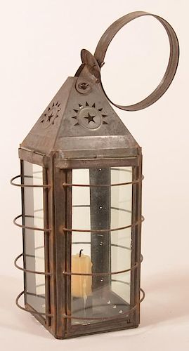 19th Century Pierced Tin Candle Lantern.