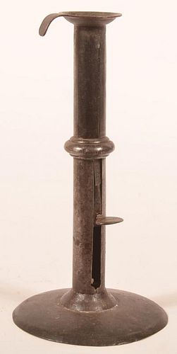 19th Century Sheet Iron Hog Scraper Candlestick.