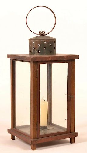 19th Century Wood Frame Candle Lantern.