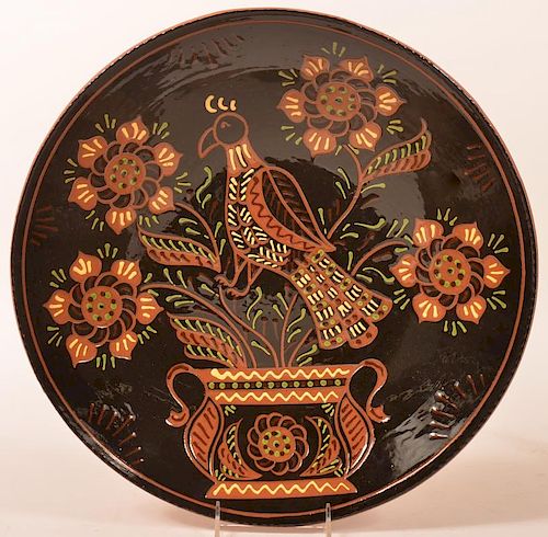 Breininger Pottery Redware Charger with Bird.