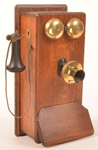 American Tel & Tel Co. Antique Oak Wall Phone.