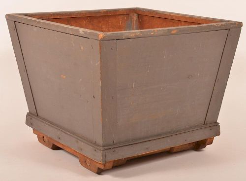 19th century gray painted wooden planter with tapered sides