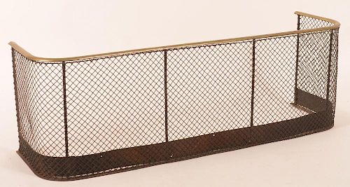 19th century brass and wire mesh fire place fender