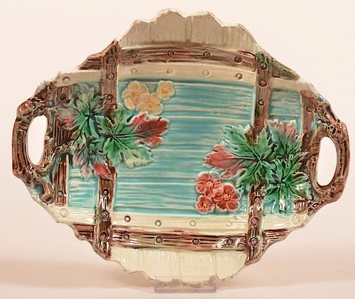 Majolica Floral Embossed Oval Bowl.