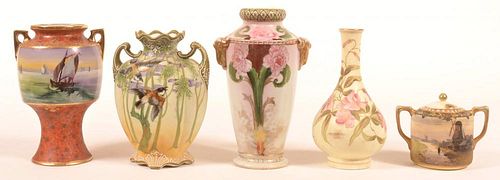Five Various Pieces of Hand Painted Porcelain.