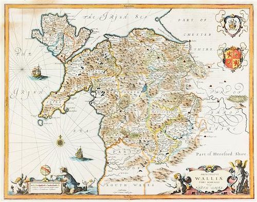 (MAP) JANSSON, JAN. Principatus Walliae Pars Borealis Vulgo North Wales. Amsterdam, ca. 1650. Double page engraved map.