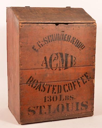 Antique Country Store Painted Wood Coffee Bin.