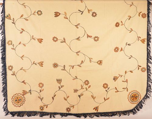 PA 19th Cent.  Floral Cruel work Wool Blanket.