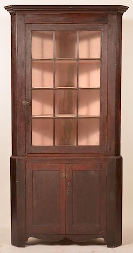 Federal Cherry Two Part Corner Cupboard.