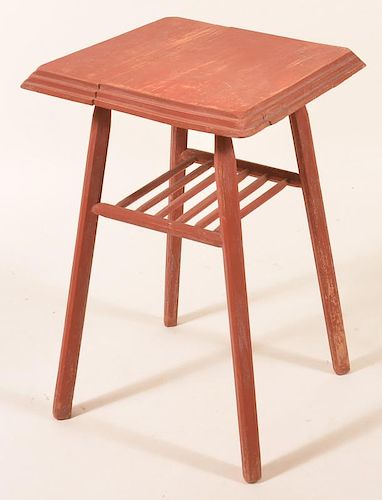 Softwood Stand w/ Red Paint & Pencil Post Legs.
