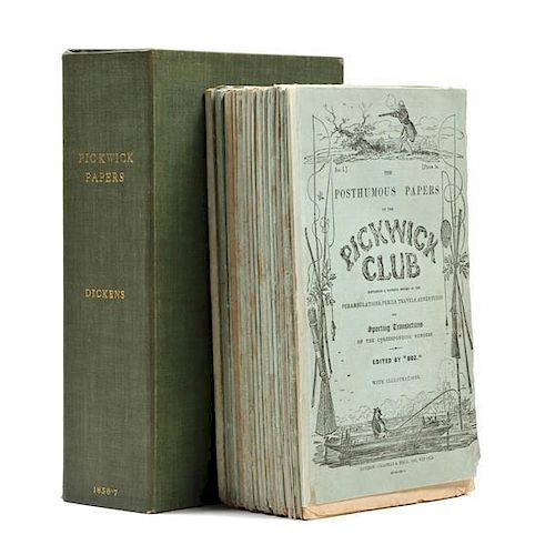 DICKENS, CHARLES. The Posthumous Papers of the Pickwick Club. London, 1836-1837. 20 parts in 19. First edition.