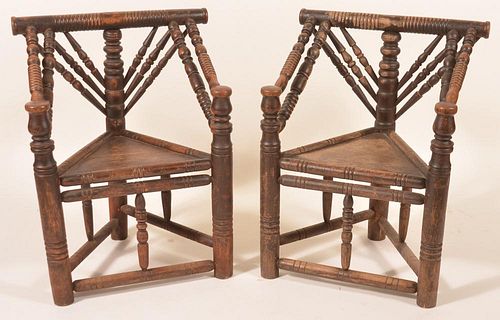 Pair of Oak 19th Cent. Spool Turned Armchairs.