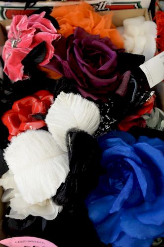Two box lots of Camelia Rose flower corsage /  pin / brooches including Givenchy, Eve Reird, etc.