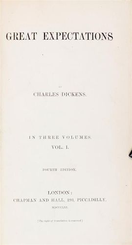 DICKENS, CHARLES. Great Expectations. London, 1861. 3 vols. First edition, fourth impression.