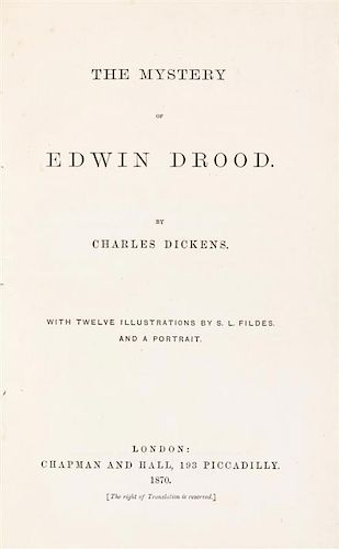 DICKENS, CHARLES. The Mystery of Edwin Drood. London, 1870.