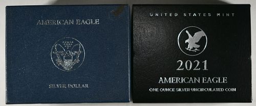 1988 & 2021 T-2 UNC AMERICAN SILVER EAGLES