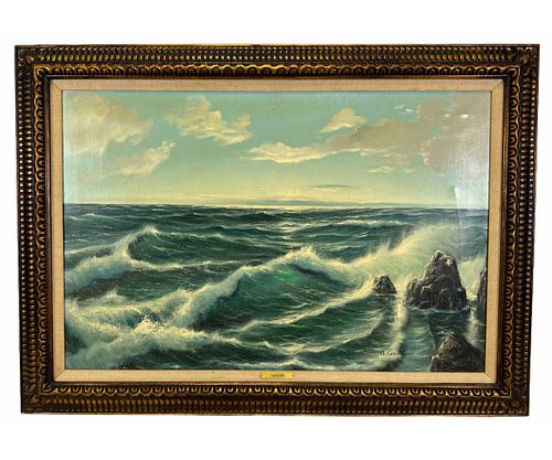 SEASCAPE BY A. CANZINI OIL ON CANVAS PAINTING