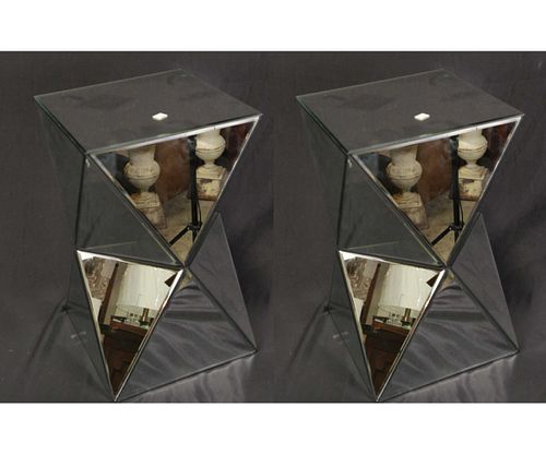PAIR OF GEOMETRIC MIRRORED SIDE TABLES