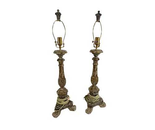 PAIR OF CARVED TABLE LAMPS
