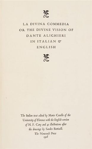 * (NONESUCH PRESS) ALIGHIERI, DANTE. La Divina Commedia. London, 1928. Limited edition.
