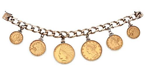 Pom Gold Coin Bracelet with Six U.S. Coins 