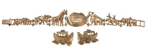 Noah's Ark Bracelet and Earrings in 14 Karat Yellow Gold