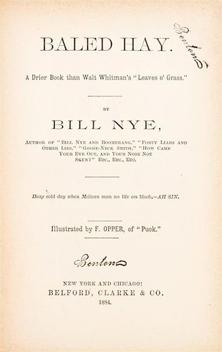 NYE, BILL. Baled Hay. New York and Chicago, 1884. First edition.