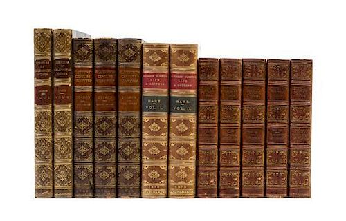 (BINDINGS) A group of 12 leather-bound books, including The Life and Letters of Frances Baroness Bunsen, by Hare; among others.